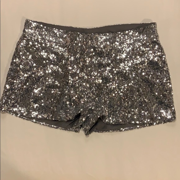 Poof Couture Pants - Jr Girls Silver Sequined Shorts